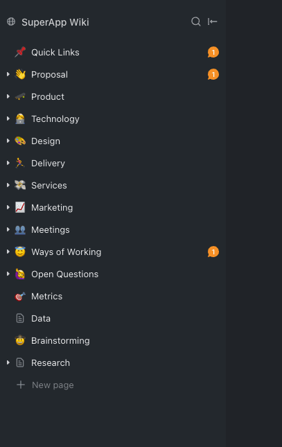 The team’s knowledge base structure.
